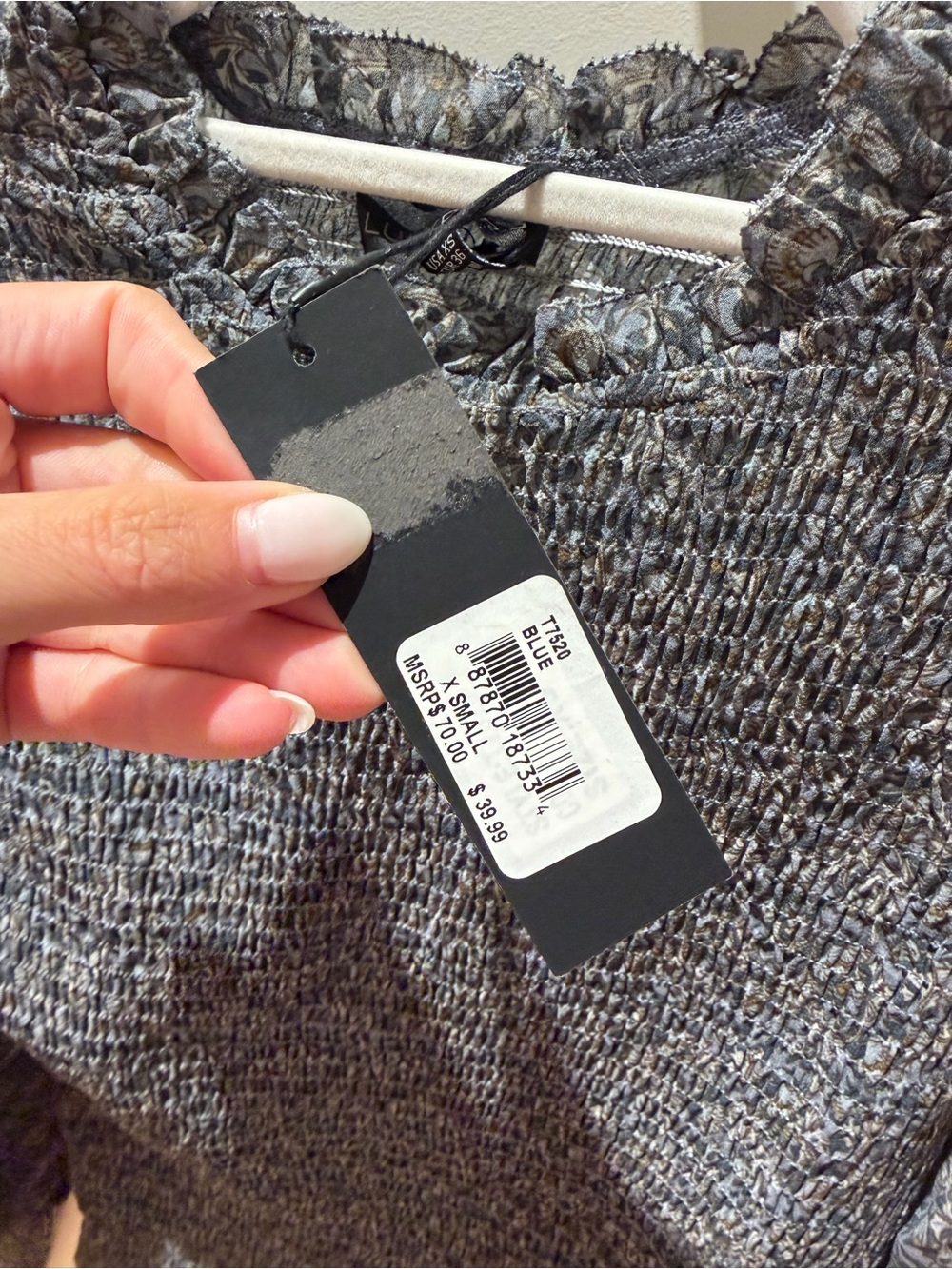 Blue Textured Smocked Women's Blouse
